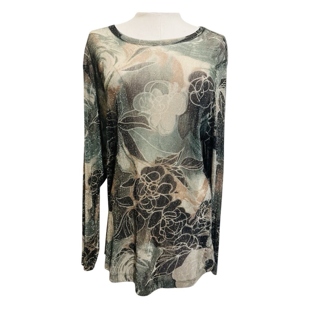 Sparkle Shimmer Semi Sheer Womens Tunic Top Size 1X Sage Long Sleeve Fairy Boho